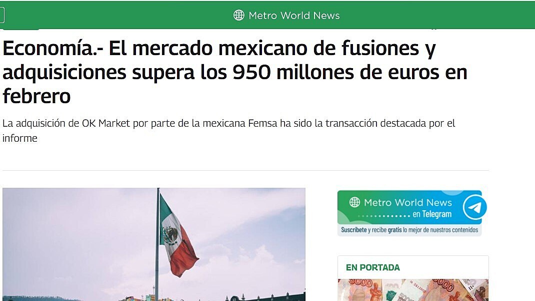 El mercado mexicano de fusiones y adquisiciones supera los 950 millones de euros en febrero